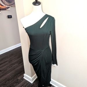 One Sleeve Dark Green Bodycon Dress/Size (S)